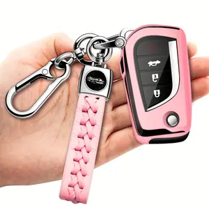 car bracket 1pc Key Fob Cover With Keychain, Soft TPU Protector For Toyota Fortuner, Tundra, Camry, RAV4, Highlander Smart Remote Key Shell