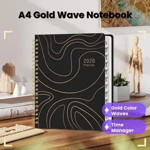 2026 A4 Coil Notebook with Elegant Gold Wave Design for Time Management and Organization Perfect for Scheduling and Planning A4 Size Coil Notebook with Gold Wave Design