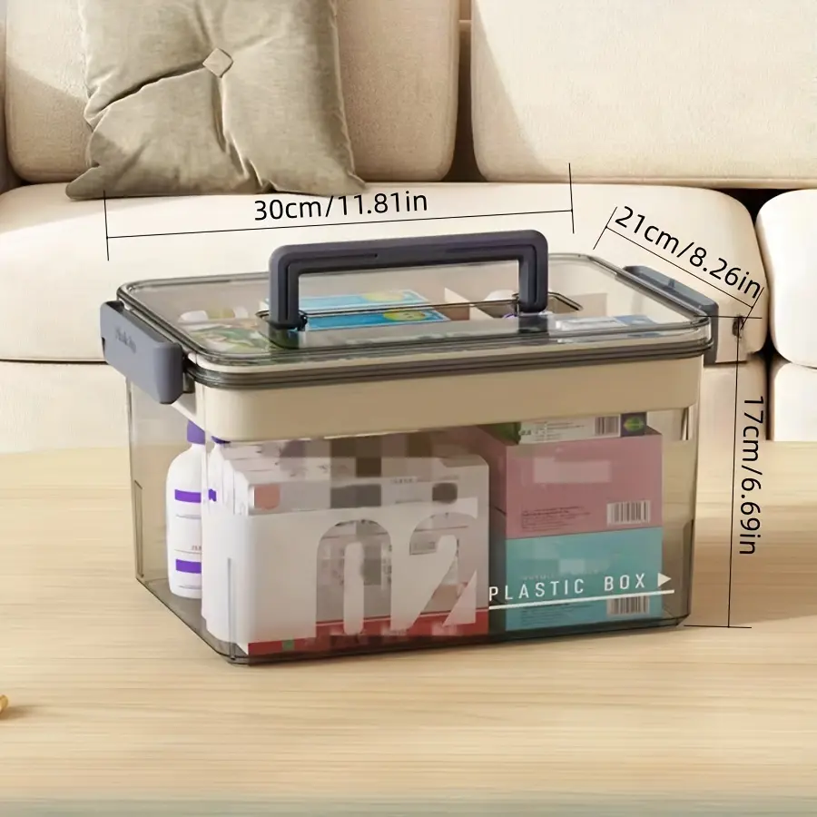 Large Capacity Plastic Box with Handle, Convenient Storage Container for Medication, Snacks,, Transparent Waterproof Multi-Layer Organizer, Home, Travel, Camping, Office, Car, Outdoor Storage Bin