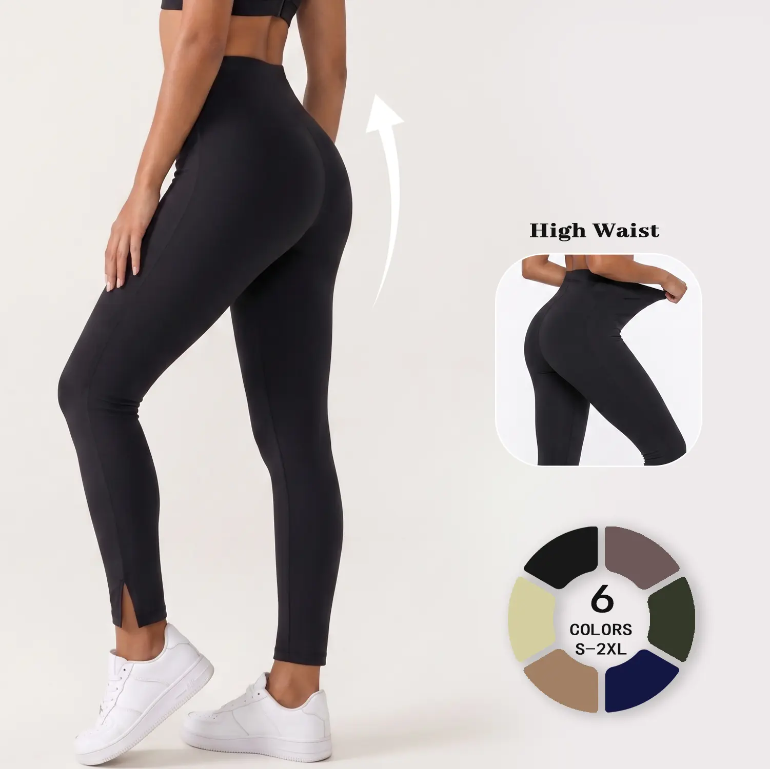Solid Color High Waisted Athletic Leggings for Women Split Ankle Design Buttery Soft Sports Pants Elastic Slim Yoga Trousers Fitness Training Casual Wear