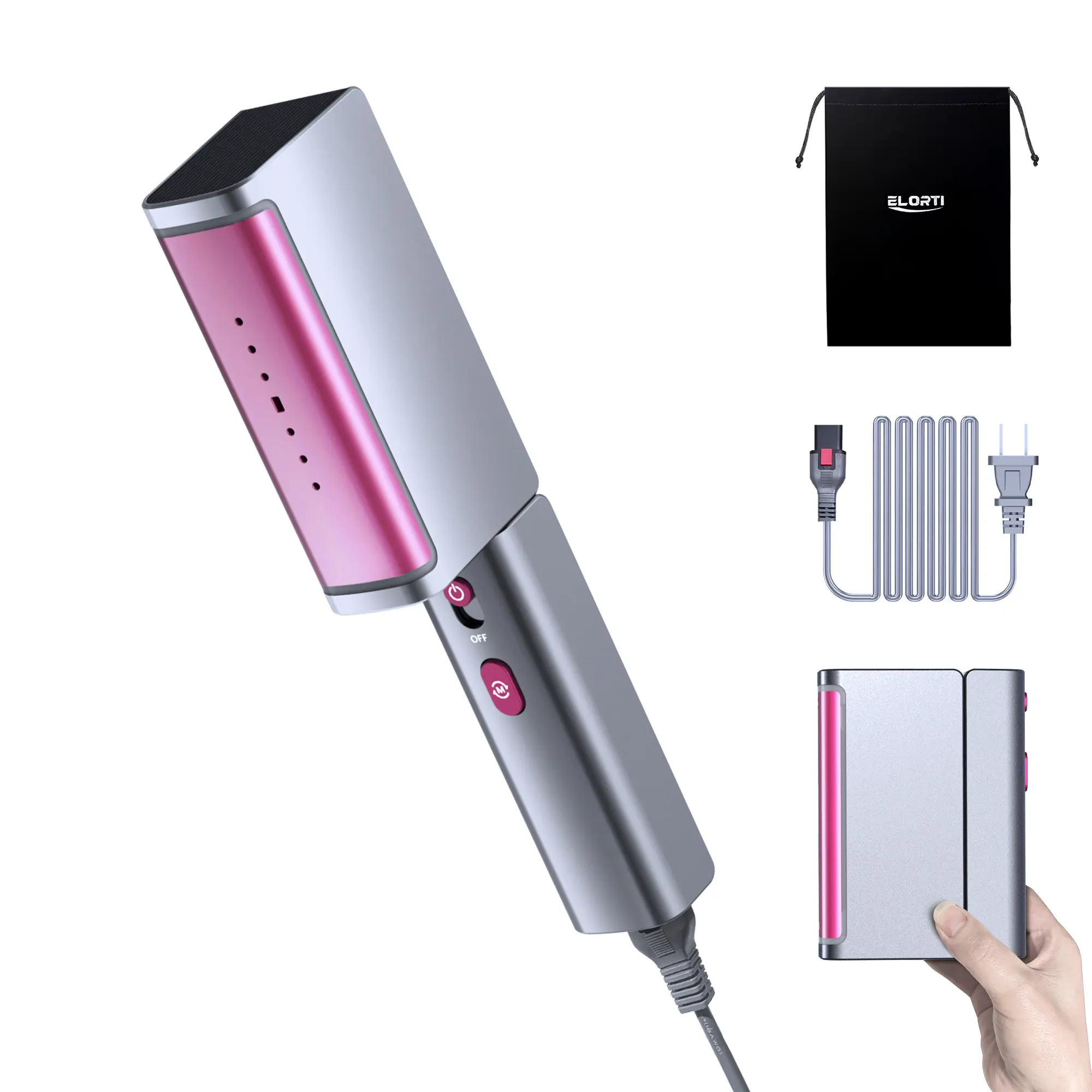 ELORTI Travel Garment Steamer for Clothes, Dual Voltage, Foldable & Hanrdheld Steamer & lron 2 in 1, Detachable Power Cable,15s Fast Heat-Up, Large Panel, ,100-240V Wide Voltage,Global Travel