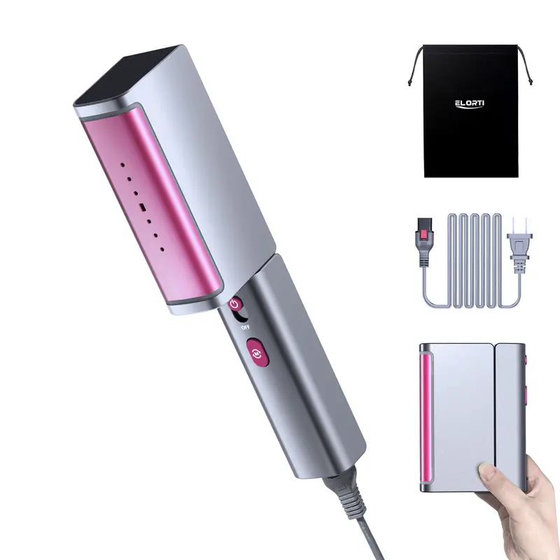 ELORTI Travel Garment Steamer for Clothes, Dual Voltage, Foldable & Hanrdheld Steamer & lron 2 in 1, Detachable Power Cable,15s Fast Heat-Up, Large Panel, ,100-240V Wide Voltage,Global Travel