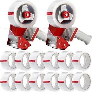 2 Pack Packing Tape Dispenser Gun with 12 Roll 2 Inch 2.7 Mil Heavy Duty Packaging Tape for Shipping Moving Carton and Box Sealing(Red)