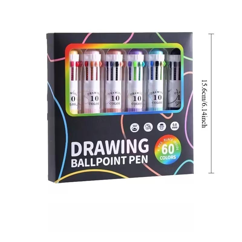 6PCS 10-in-1 Multicolor Ballpoint Pen Set, 0.8mm Fine Tip Retractable Colored Pens, Smooth Writing Multi Color Pens for Drawing, Journaling, Note Taking, School Supplies, Office Supplies, Art Supplies for Kids & Adults