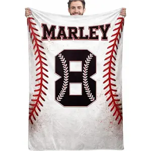 Personalized Baseball Blanket - Custom Name & Number, Baseball Player Silhouette, Crack Through Baseball Design, Soft Cozy Throw for Sports Fans, for Baseball Lovers/3