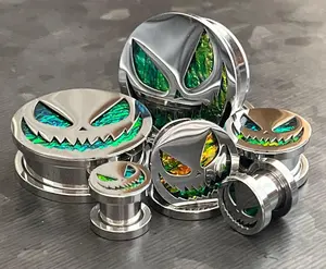 PAIR of Scary Jack-O-Lantern Steel Screw Fit Tunnels/Plugs - Gauges 0g (8mm) thru 1" (25mm)