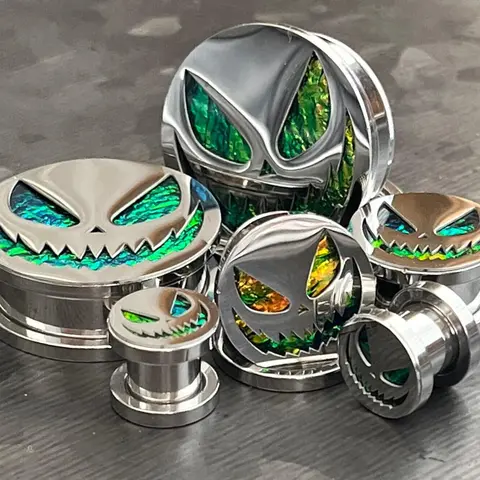 PAIR of Scary Jack-O-Lantern Steel Screw Fit Tunnels/Plugs - Gauges 0g (8mm) thru 1" (25mm)