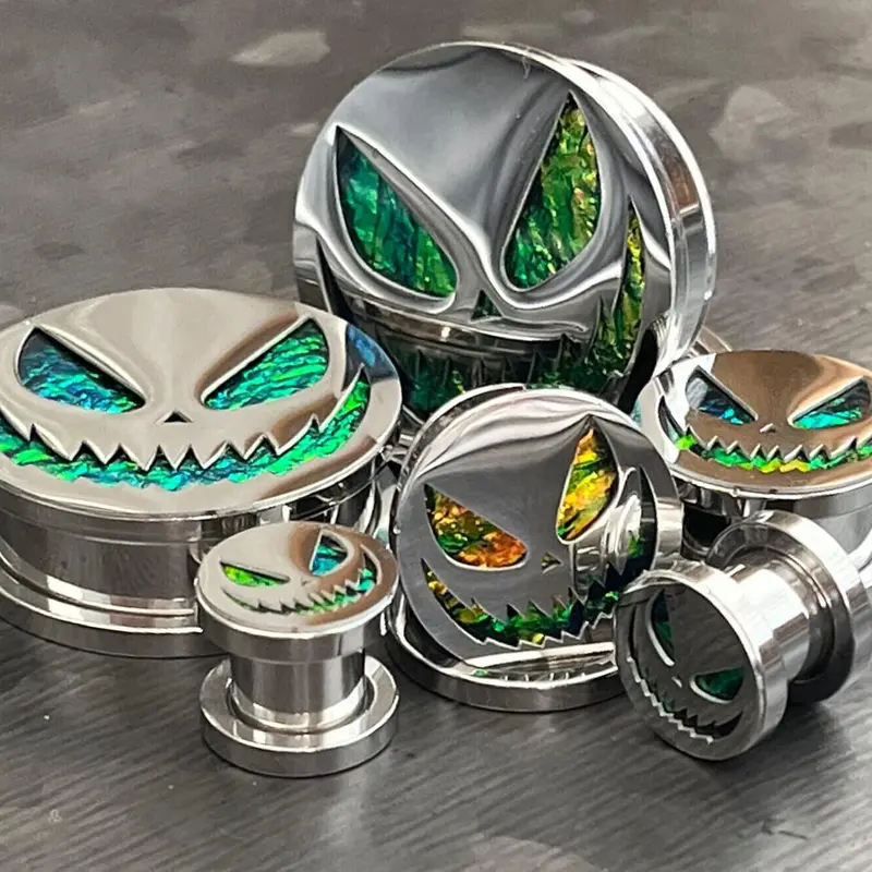 PAIR of Scary Jack-O-Lantern Steel Screw Fit Tunnels/Plugs - Gauges 0g (8mm) thru 1" (25mm)