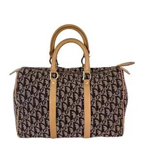 Pre-owned Dior canvas Tote Bags christian Cristian Vintage Trotter Diorissimo Medium Brown Boston Tote Bag
