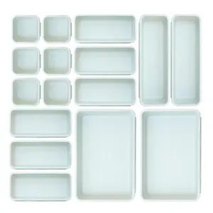 Super Large Capacity 16PCS Drawer Storage Box Flexible Combination 3 Size Plastic Organizer Trays Household Sorting Container For Home Bedroom Kitchen Bathroom Office Daily Neat Arrangement