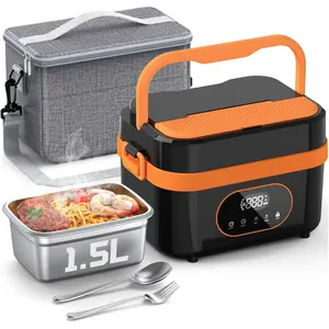 Father's Day Gift Adult Radio Heated Lunch Box, Reusable Lunch Box, 6.3 Cups Capacity, Smart Timer Self-Heating, Portable Food Warmer, Detachable Divider