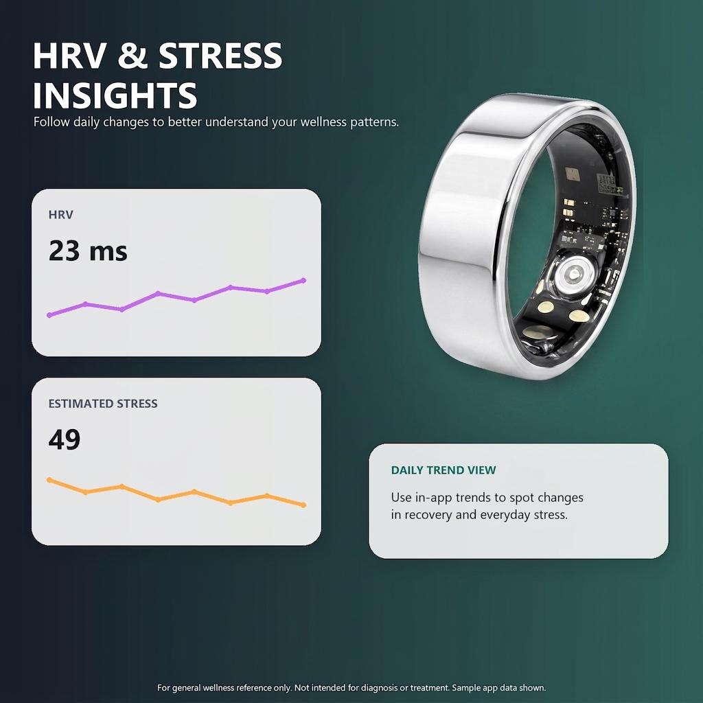 Minimalist Pink Ceramic Smart Ring (Gifts for Women), IP68 Rated Fitness & Sleep Tracker with Heart Rate, HRV, Stress Insights, Multi-Sport Modes, Bluetooth Sync, Mobile App, No Subscription, Android/iOS Compatible, Charging Case (10 Approx. Recharges)