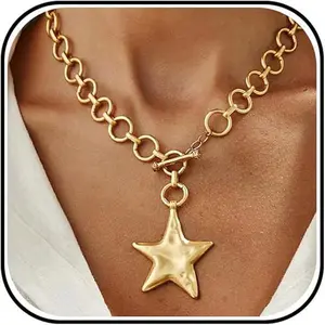 Serelune Jewelry S Star Necklace Chunky Gold Statement Necklaces Punk Star Pendant Gold Chain Necklaces for Women Trendy Grunge Accessories Jewelry for Women