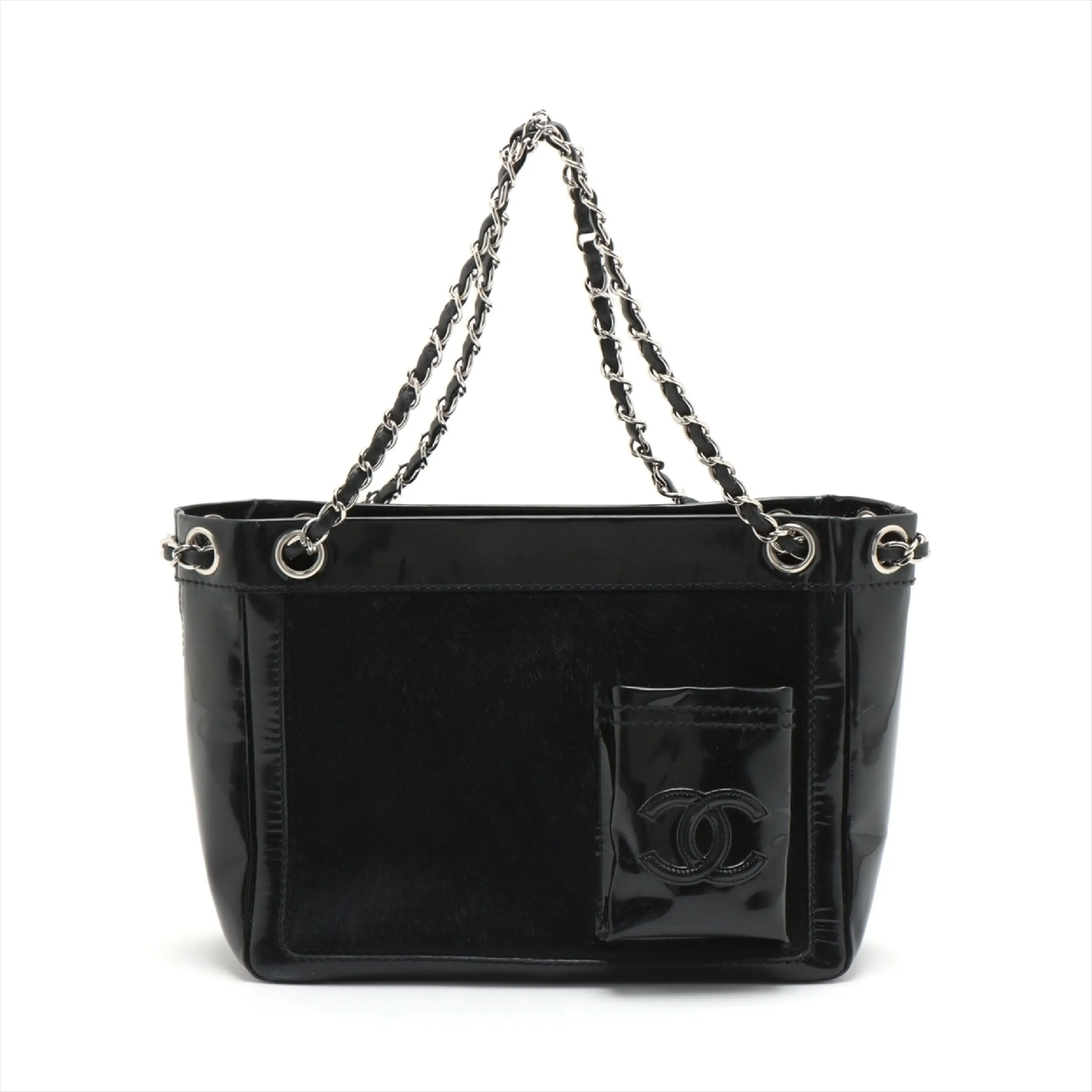 Pre-owned CHANEL PVC Shoulder Bags Coco Mark Haraco x Patent Leather Seal Available 10310490 Chain Shoulder Bag Shoulder Bag