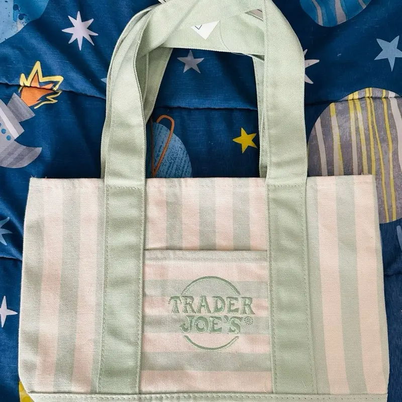 Trader Joe’s Mini Stripe Tote Bag Green