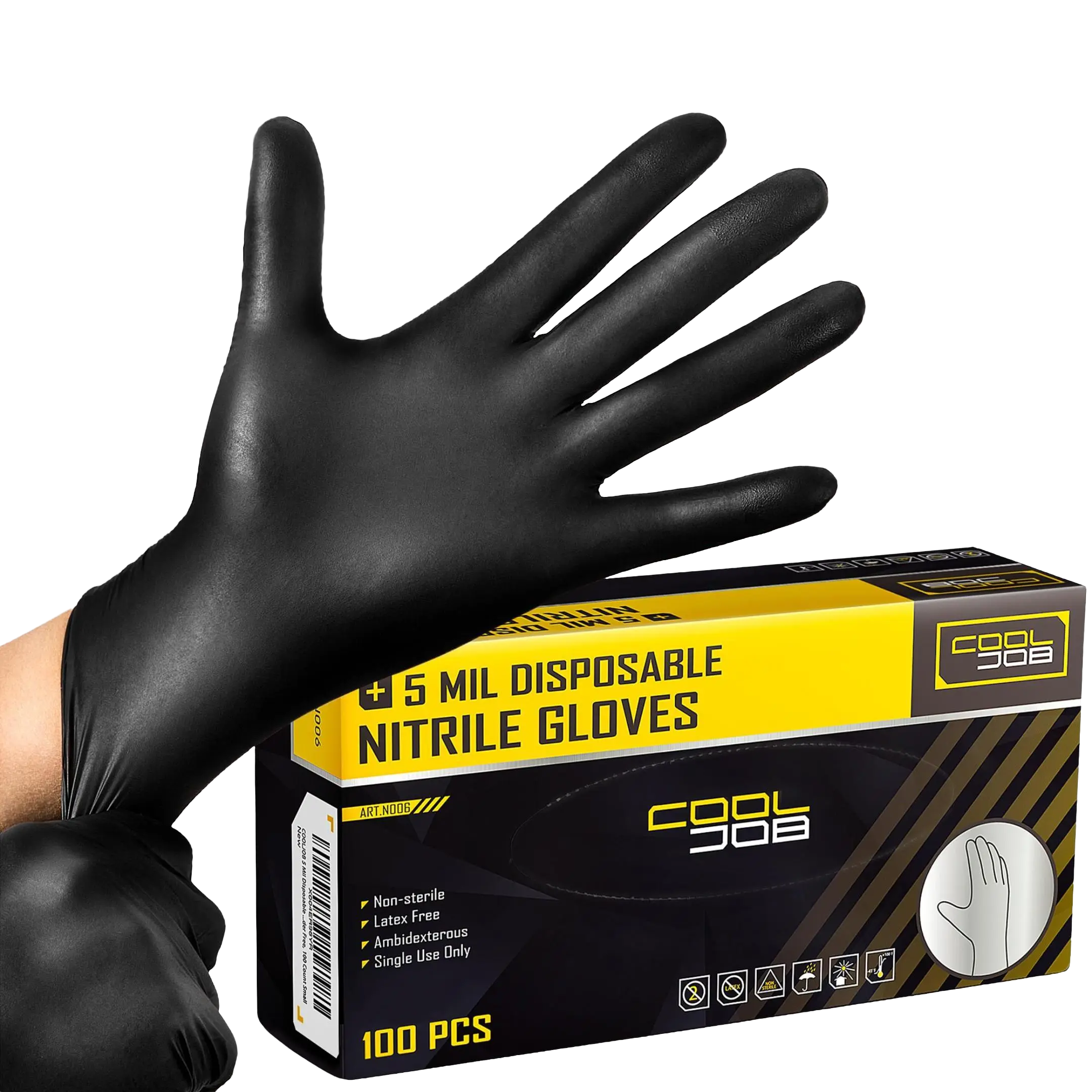 COOLJOB 5 Mil Black Disposable Nitrile Gloves, Durable & Puncture-Resistant, Powder-Free & Touchscreen Compatible for Food Prep & Hair Coloring, Painting