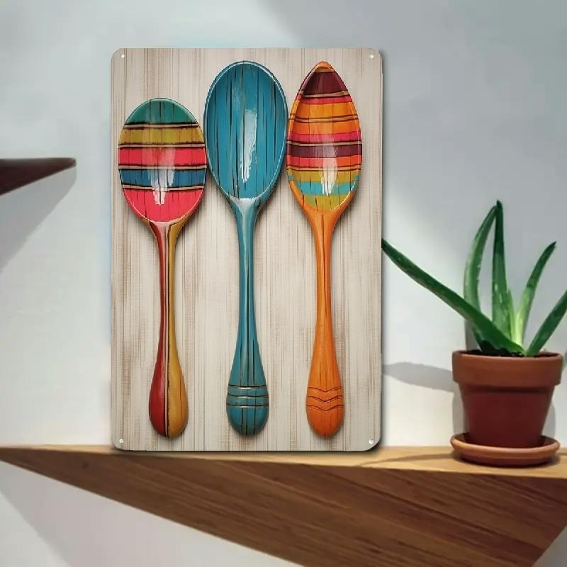 Wooden Spoon Pattern Metal Sign, Creative Spoon Wall Decor, Wall Art for Home Kitchen Dining Room Bar Coffee Shop