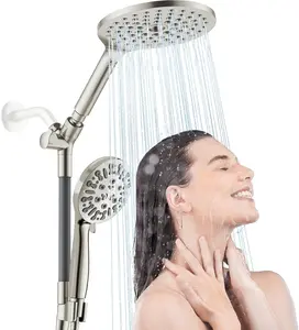 Dual Shower Heads with Handheld Spray Combo, 7.5" High  Rainfall Showerhead, Double Shower Heads with Handheld Spray, 9 Modes Hand Showerhead with 79" Hose (Standard, Brushed Nickel)