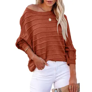 Dokotoo Womens Oversized One Shoulder Dolman Sleeve Ribbed Knit Pullover Tunic Sweaters Tops