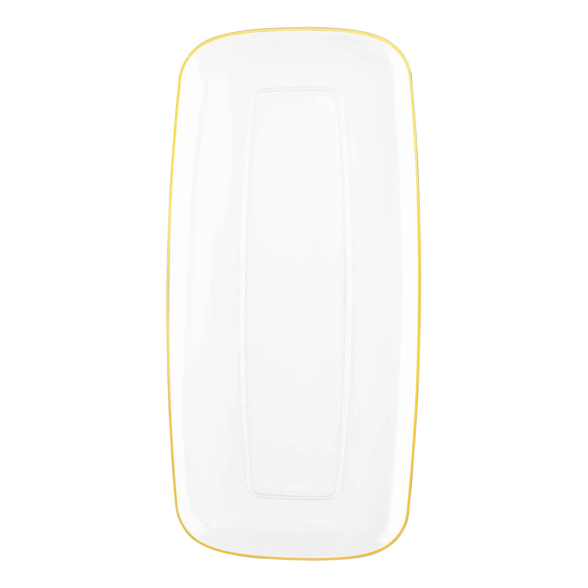 Clear with Gold Rim Flat Raised Edge Rectangular Disposable Plastic Plates (10.6" x 5")