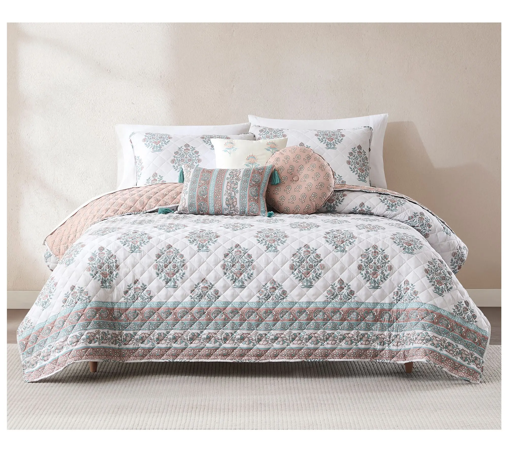 Lush Decor Sofia Flower Reversible Quilt 6Pc Set King/Cal King