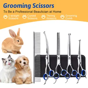 Professional 6-in-1 4CR Stainless Steel Dog Grooming Scissors with Titanium Coating, Featuring Safety Rounded Tips, Heavy-Duty Pet Grooming Scissors, Suitable for Dogs, Cats, and Other Animals