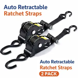 2 Pack Auto Retractable Ratchet Straps Each 2.5cm X 3m Strap Boasts a 1500lbs/680kg Break Strength,Featuring Weather Resistant Safety S-Hooks, Heavy Duty Tie Down Perfect for Any Hauling Job