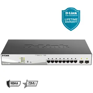 D-Link 10-Port Gigabit Smart Managed PoE+ Switch (DGS-1210-10MP) 8 PoE+ Ports (130W) + 2 Optical SFP Ports | L3 Lite | NDAA/TAA Compliant