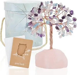 7 Chakra Healing Crystals Stones Tree of Life, Feng Shui Money Tree,Little Fake Bonsai Tree Crystal Zen Spiritual Home Living Room Cubicle Office Desk Decor and Accessories for Women