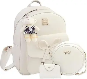 Cute Mini Backpack Bowknot Leather Backpack 3-PCS Small Backpack Purse for Women