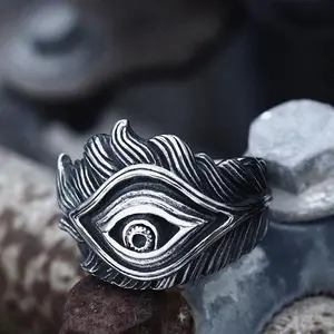 GTHIC Eye Feather Stainless Steel Gothic Ring Punk Accessories for Daily Wear