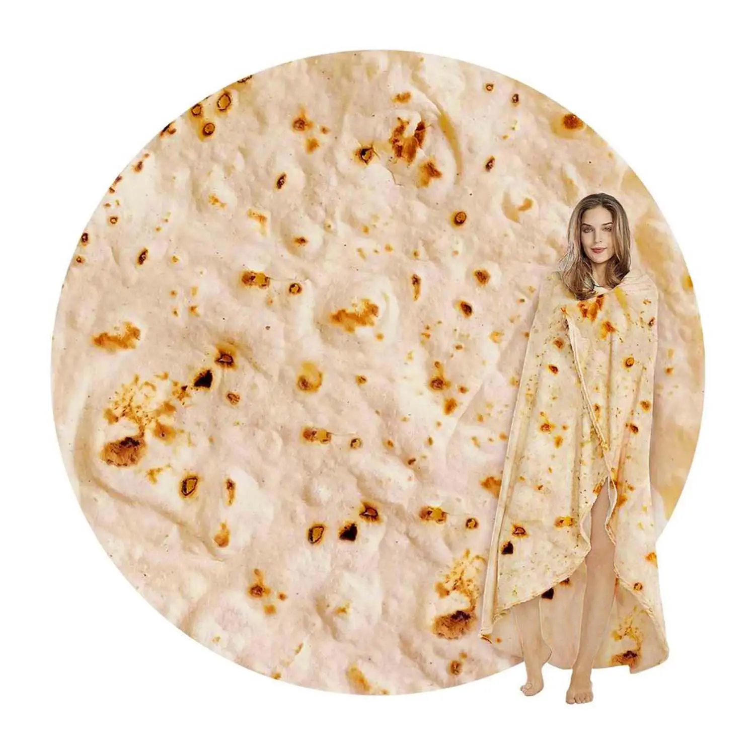Creative Funny Round Tortilla Pattern Blanket, 1 Count Soft Comfortable Throw Blanket, Warm Air-conditioned Room Blanket, Warm Nap Blanket For Home &