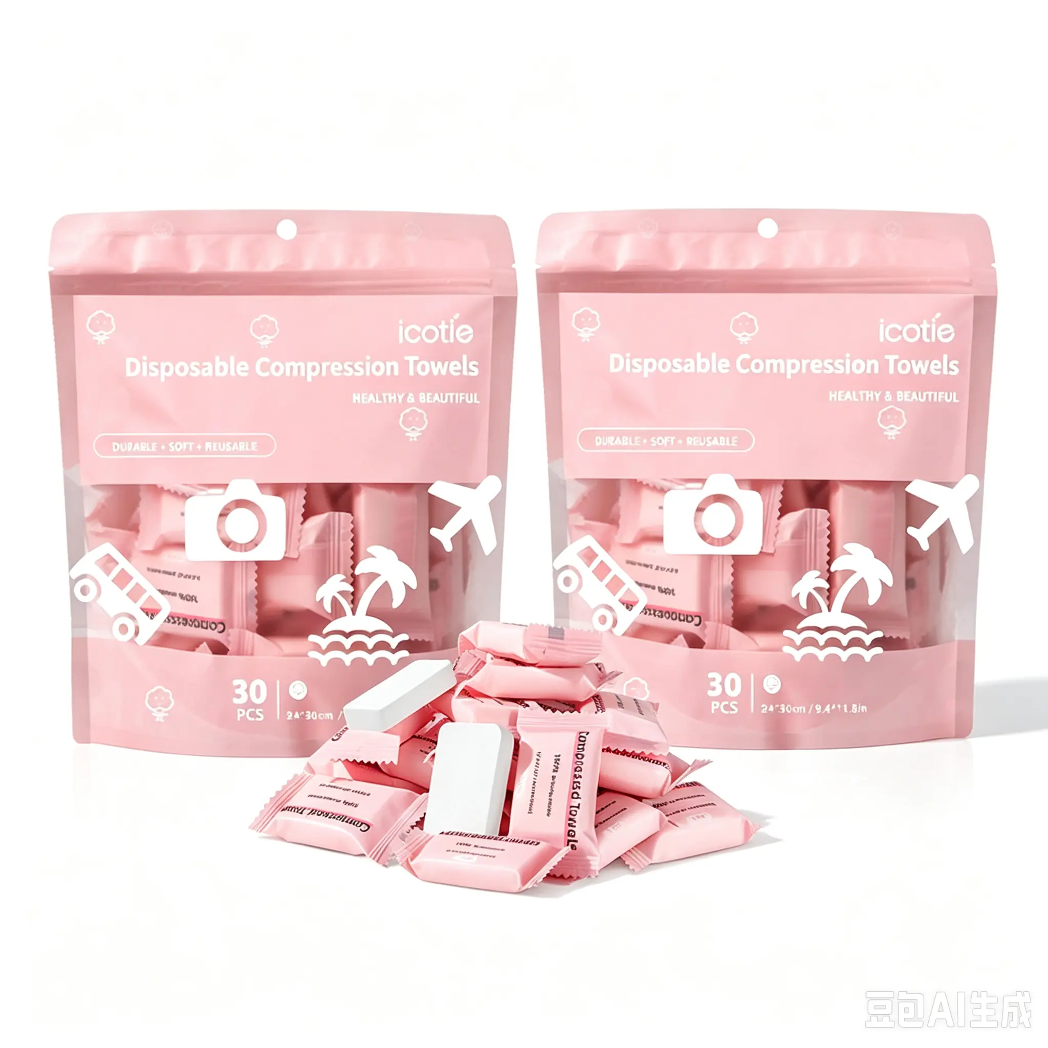 Compressed Towel 60 Pcs Disposable Compressed Face Towel Portable Cotton Coin Tissue Camping Towel for Travel/Home/Outdoor Activities