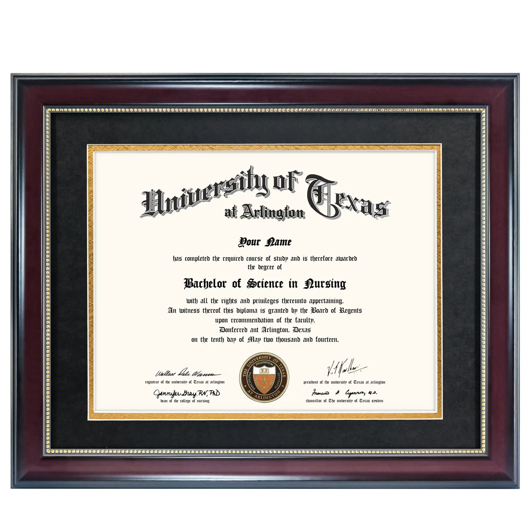 GraduationMall 8.5x11 Diploma Frame with Black over Gold Mat or Display 11x14 Document without Mat, UV Protection Acrylic, Black with Silver Beads