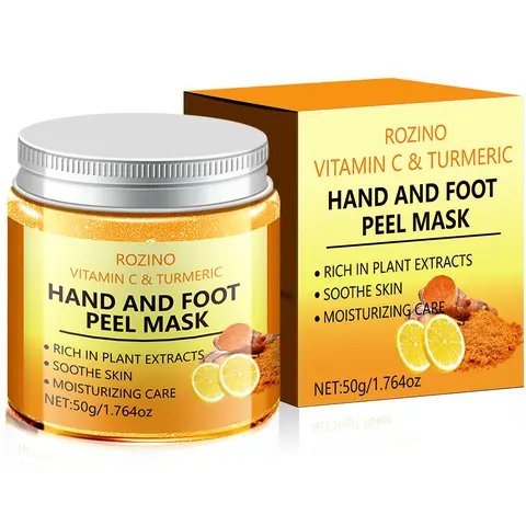 ROZINO Plant-Based Vitamin C & Turmeric Hand & Foot Masks - Beauty Care Products with Moisturizer, Deep Moisturization, Exfoliation, Callus Removal, Skin Brightening, Gentle Deep Care, Deep Moisturization Hand Mask