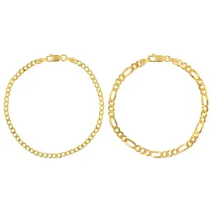 JTV 18K Yellow Gold Over Sterling Silver Curb & Figaro Bracelet Set of 2