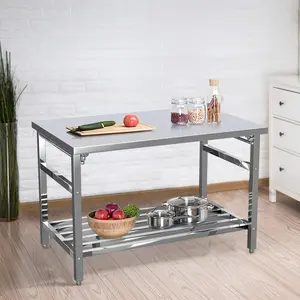 GARVEE 48x30 Inch Stainless Steel Commercial Prep Table with Adjustable Undershelf, Heavy Duty Folding Kitchen Island for Restaurant and Laundry Workstations