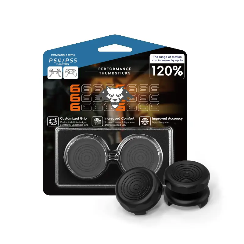 Black Plastic FPS Game Joystick Thumb Grip Set - No-Slip Analog Stick Caps, 1 High-Rise, 1 Mid-Rise, Game Console Accessories with Customized Grip, Improved Accuracy, Increased Accuracy for PS5/PS4 Controllers