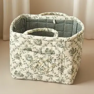 Elegant Floral Print Storage Basket, Large Capacity Foldable Organizer for Clothes Toys Blankets, Home Storage Solution for Living Room Bedroom Bathroom Dorm Office