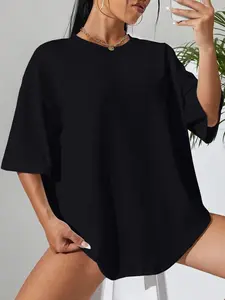 Women's Loose-Fit Oversized Short Sleeve T-Shirt, Solid Color, Casual Style, All Seasons, Comfortable and Versatile Top