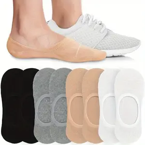 4/12Pairs Women's Invisible Boat Socks Solid Color Socks Breathable Thin Socks Non-slip Anti-friction No Heel Drop