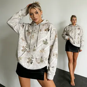 Women's Fashion Streetwear Hoodie, Loose Camouflage Jungle Maple Leaf Print Warm Winter Sweatshirt, Long Sleeve Hooded Pullover For Cold Days