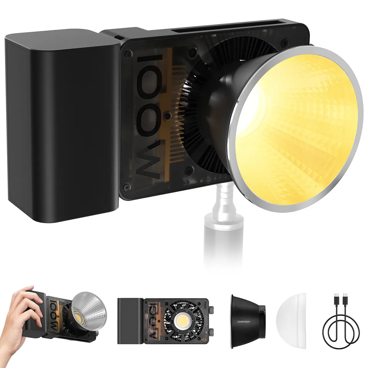 ZHIYUN CINEPEER CX100 100W LED Video Light with Built-in 4500mAh Battery,Bi-Color COB Continuous Output Lighting 2700K-6500K for Filmmaking/Live Streaming/Videography/Studio Photography