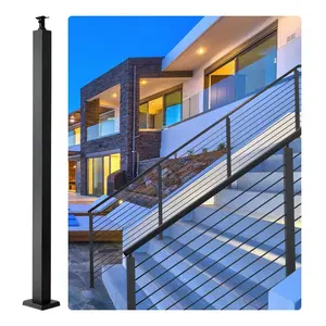 VEVOR Cable Railing Post, 42x 2x 2 Steel Level Deck Railing Post Without Holes, SUS304 Stainless Steel Cable Rail Post, Stair Handrail Post with Horizontal and Curved Bracket, 1-Pack, Black