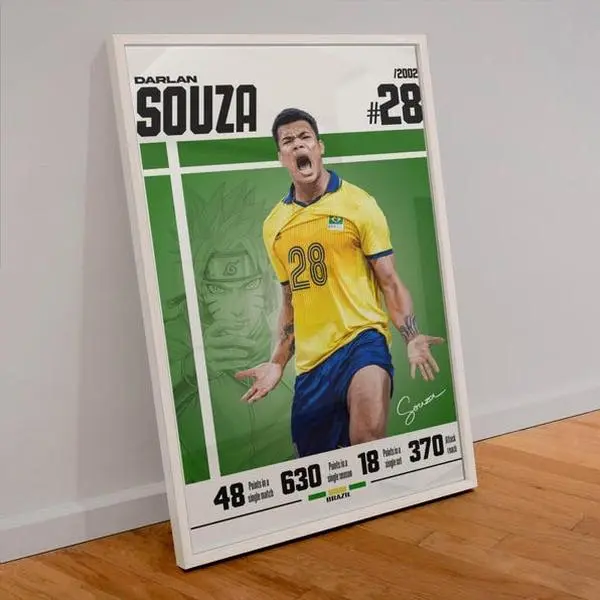 Volleyball Brazil Star Darlan Souza,Volleyball retro poster,Sport Poster,Volleyball,Art print, volleyball art,wall art,Voleibol Poster (PRODUCT DOES NOT INCLUDE FRAME)