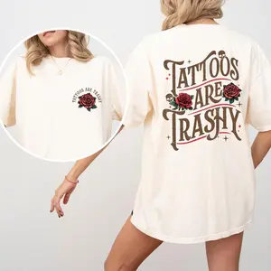 Retro Tattoos Are Trashy Comfort Colors Shirt, Vintage Tattoos Rose Graphic Printed Tee, Funny Gift For Tattoo Lovers, Casual Women's Tops Clothing