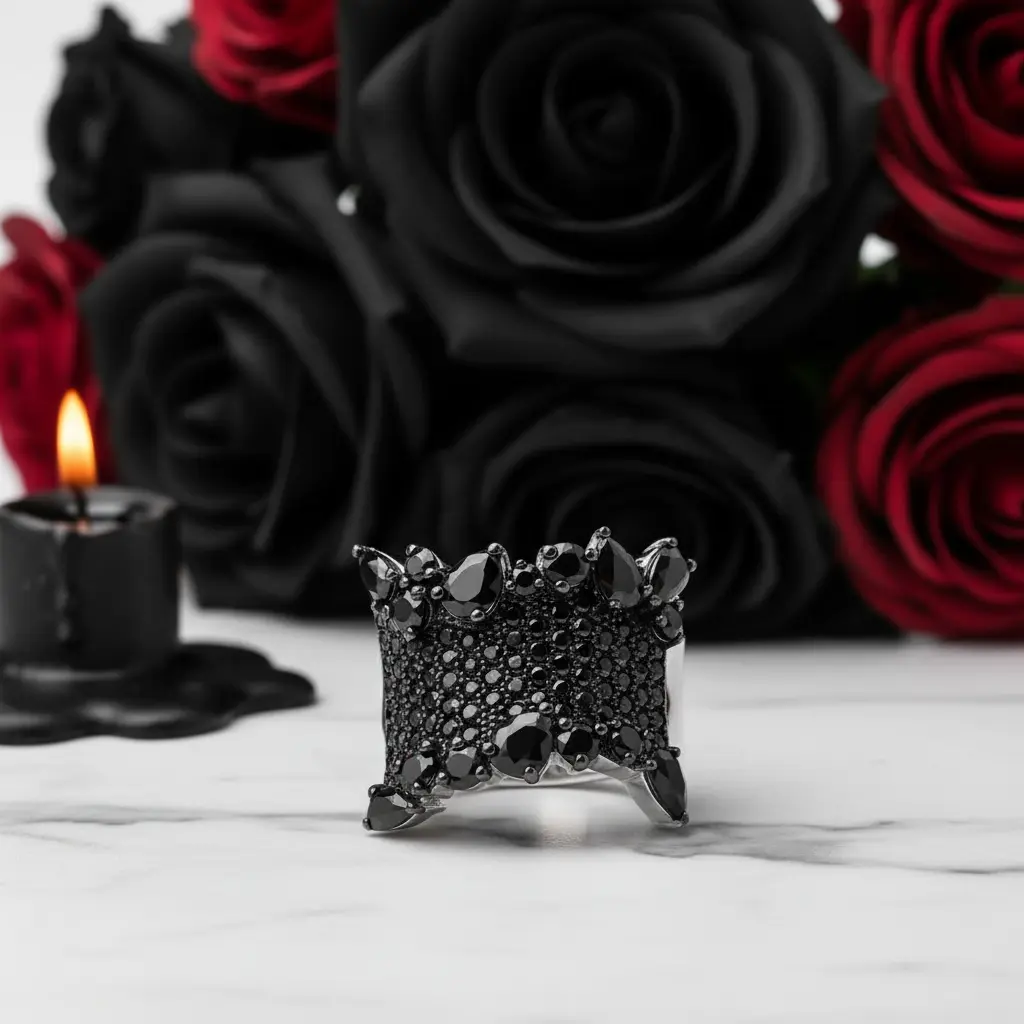 Gothic Black Spinel Gemstone Ring