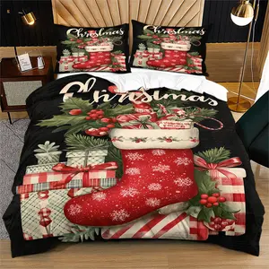 Christmas Party Room Decoration Set, Includes Duvet Cover and Pillowcases, Cool Style Bedding for Girls, Complete Dormitory Set