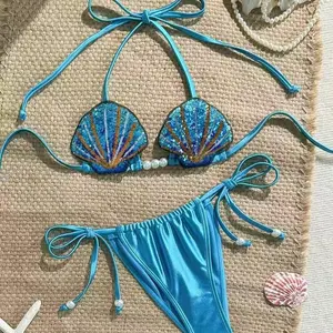 Mermaid shell European and American women's sexy two-piece swimsuit bikini high-end set