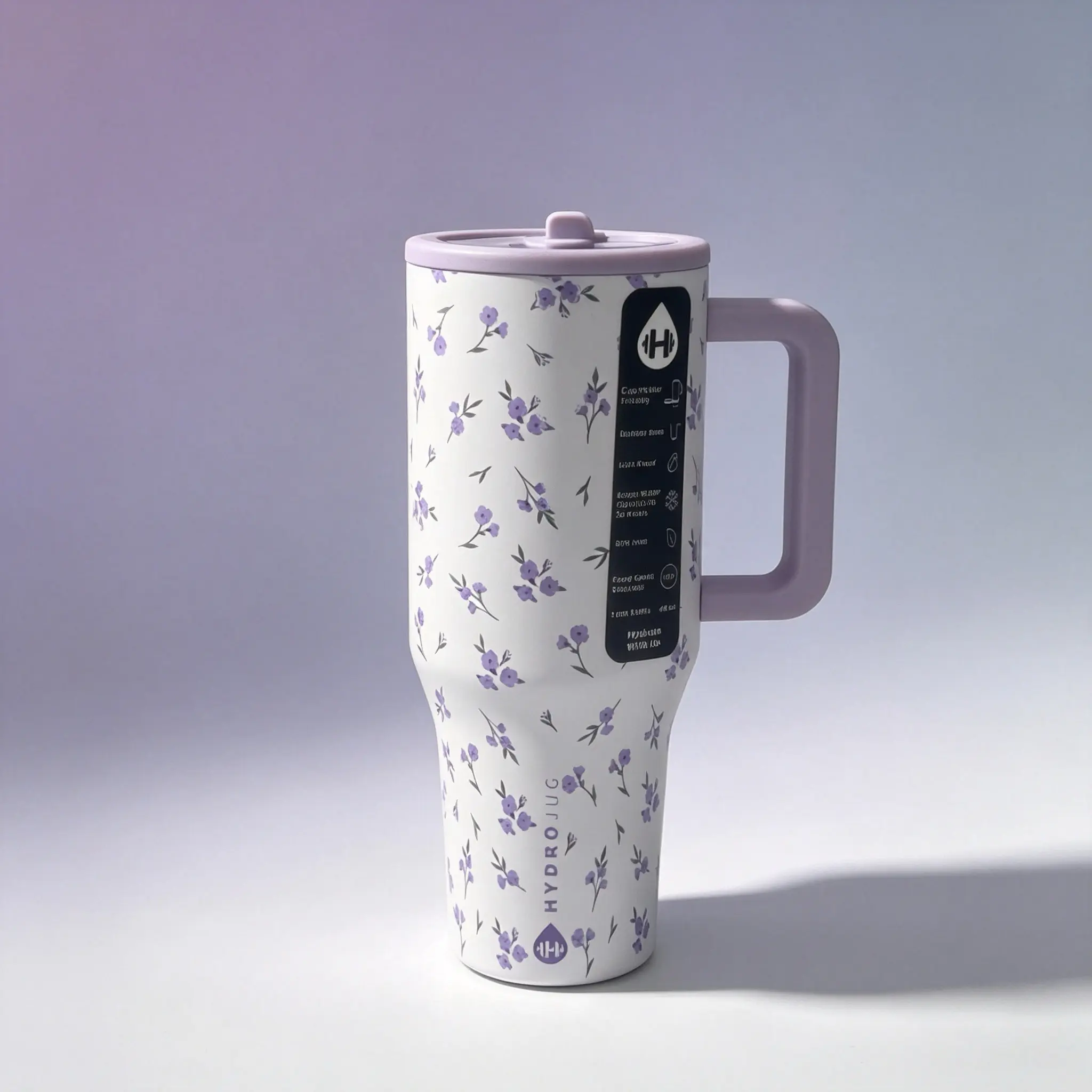 40oz Soft Pastel Purple Lavender Flowers Insulated HydroJug Flask Starter Kit - Portable Stylish Leak-Resistant Flip Top Travel Tumbler with Large Handle, Owala Wild Silicone Bottom for Car/Workout